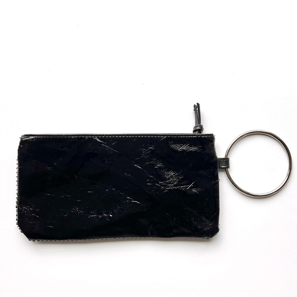 Black Patent Rhinestone Wristlet Clutch w/ Silver Hardware Small Sparkle Purse - Picture 6 of 8
